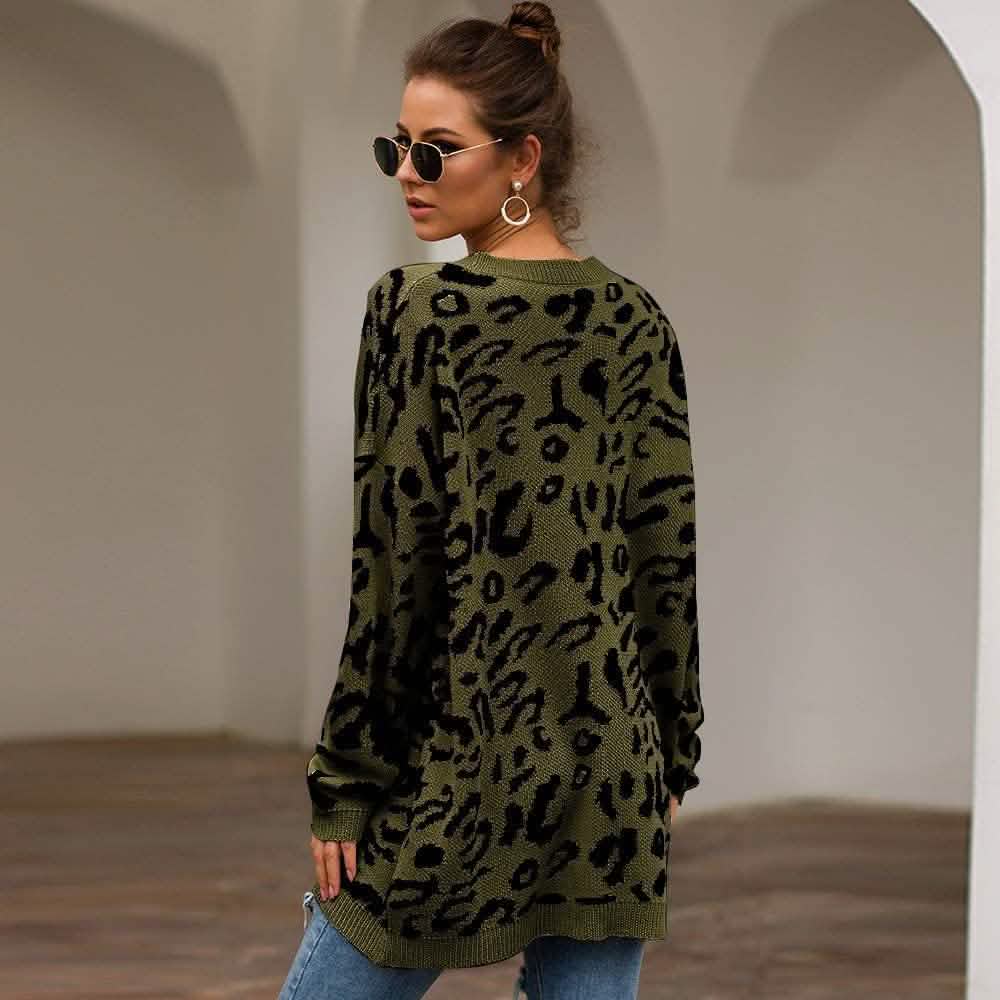Women’s Casual Leopard Print Long Sleeve Crew Neck Knitted Oversized Pullover Sweaters Tops DailySale