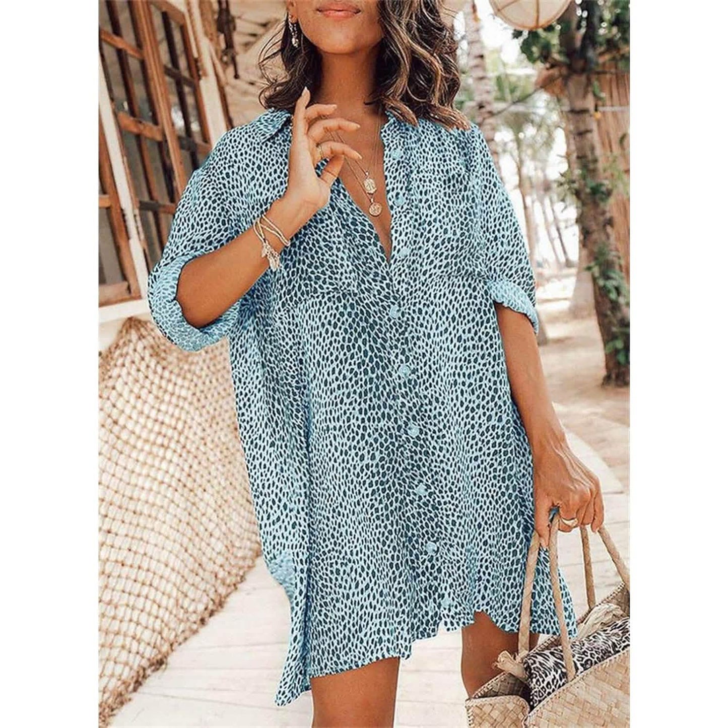 Women's Casual Leopard Print Shirt Dress DailySale