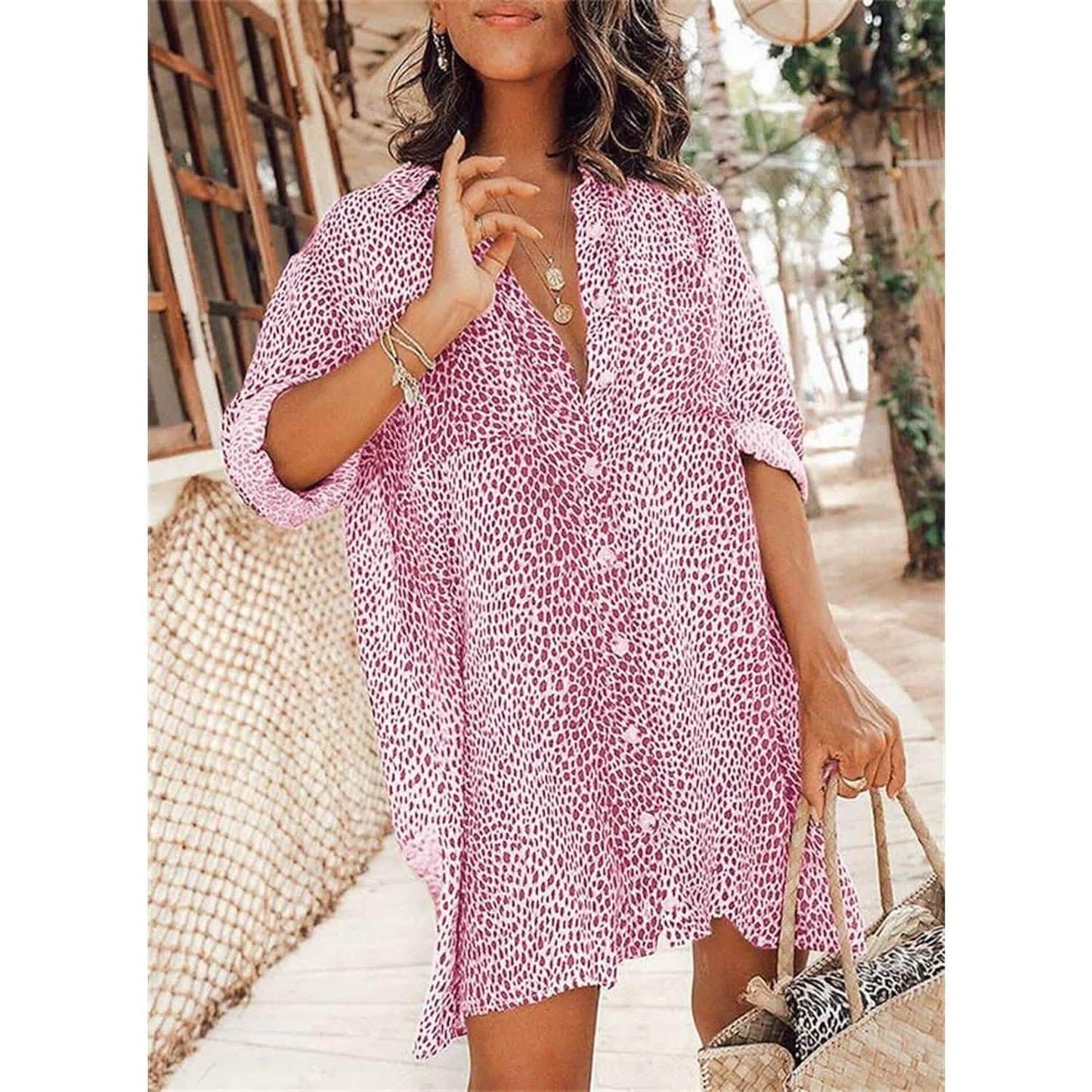 Women's Casual Leopard Print Shirt Dress DailySale
