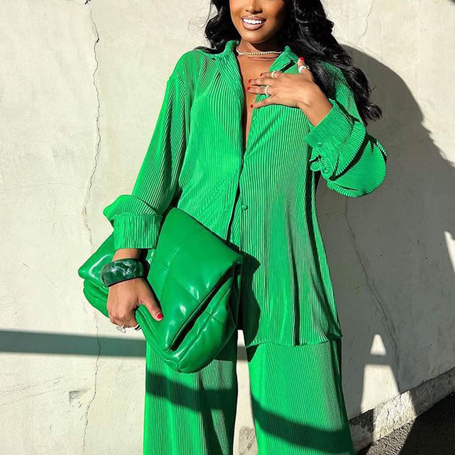 Women's Casual Long Sleeve Button Blouse Top Wide Leg Loose Streetwear Loungewear DailySale