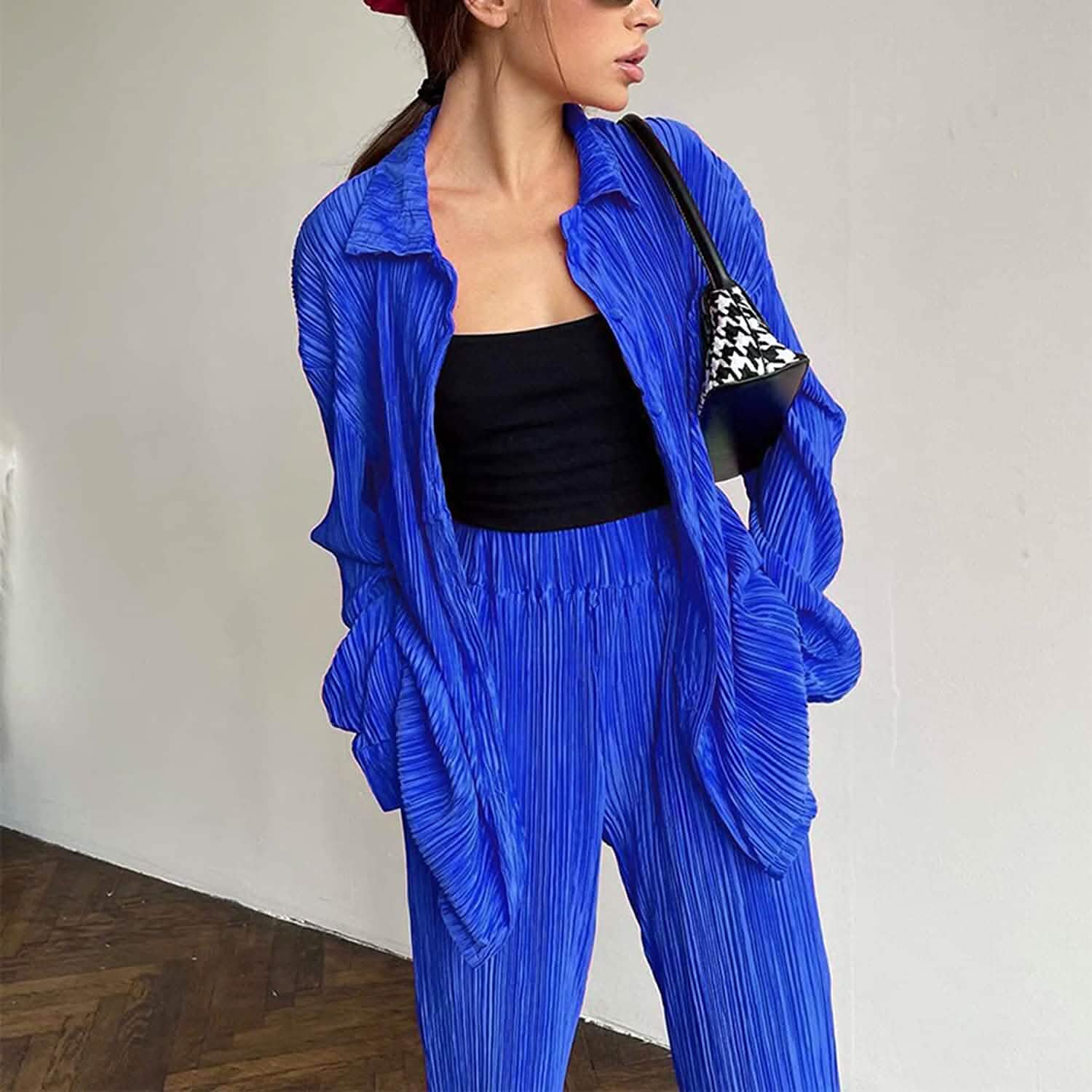 Women's Casual Long Sleeve Button Blouse Top Wide Leg Loose Streetwear Loungewear DailySale