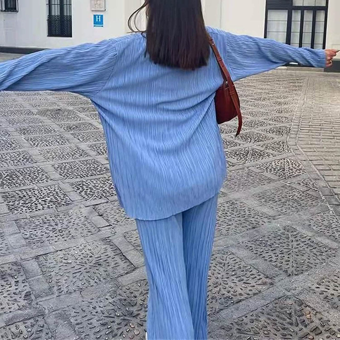 Women's Casual Long Sleeve Button Blouse Top Wide Leg Loose Streetwear Loungewear DailySale