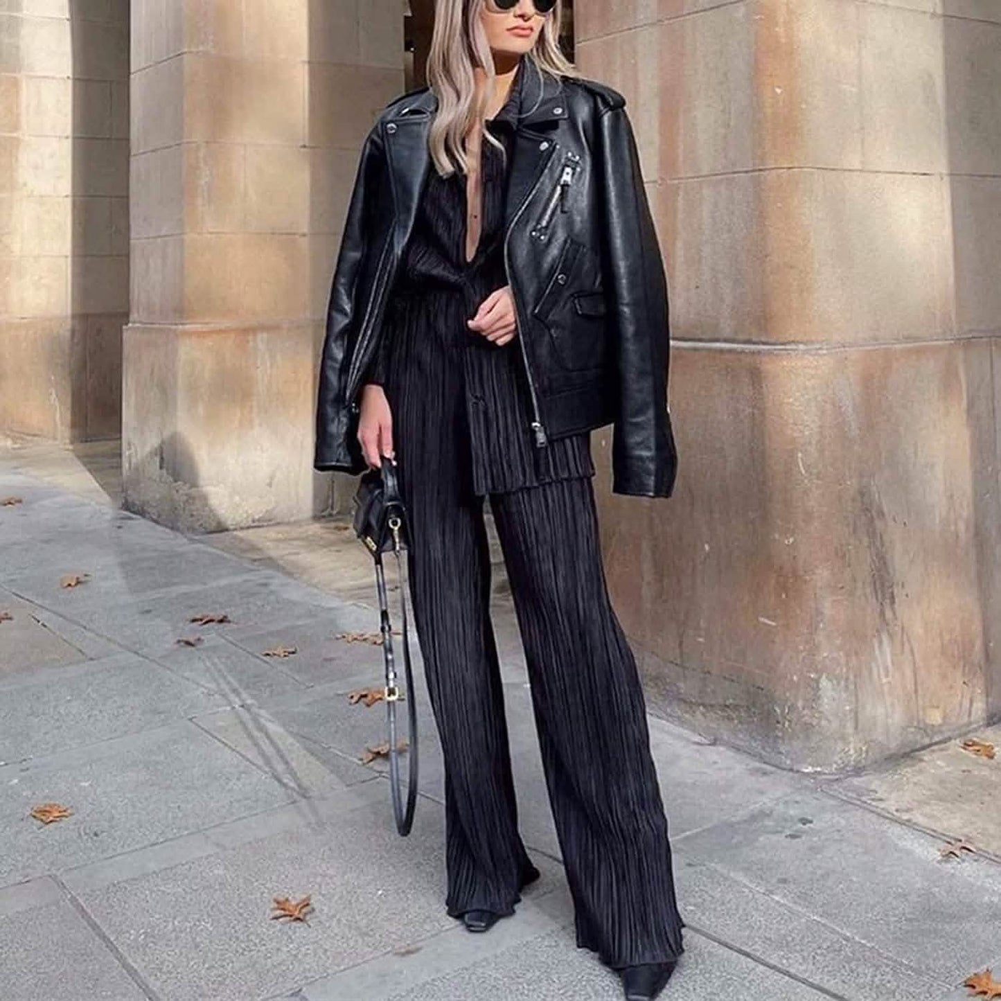 Women's Casual Long Sleeve Button Blouse Top Wide Leg Loose Streetwear Loungewear DailySale