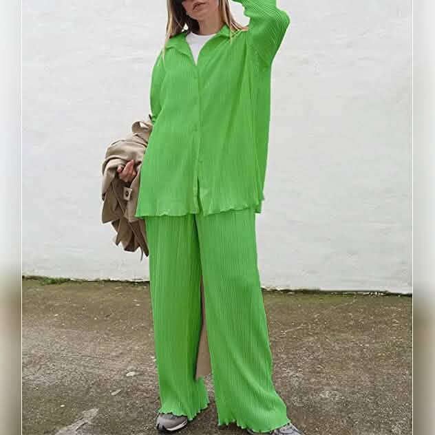 Women's Casual Long Sleeve Button Blouse Top Wide Leg Loose Streetwear Loungewear DailySale