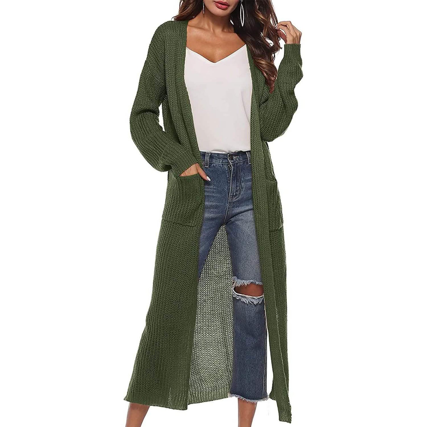 Womens Casual Long Sleeve Split Open Cardigan Knit Long Cardigan Sweaters with Pockets DailySale