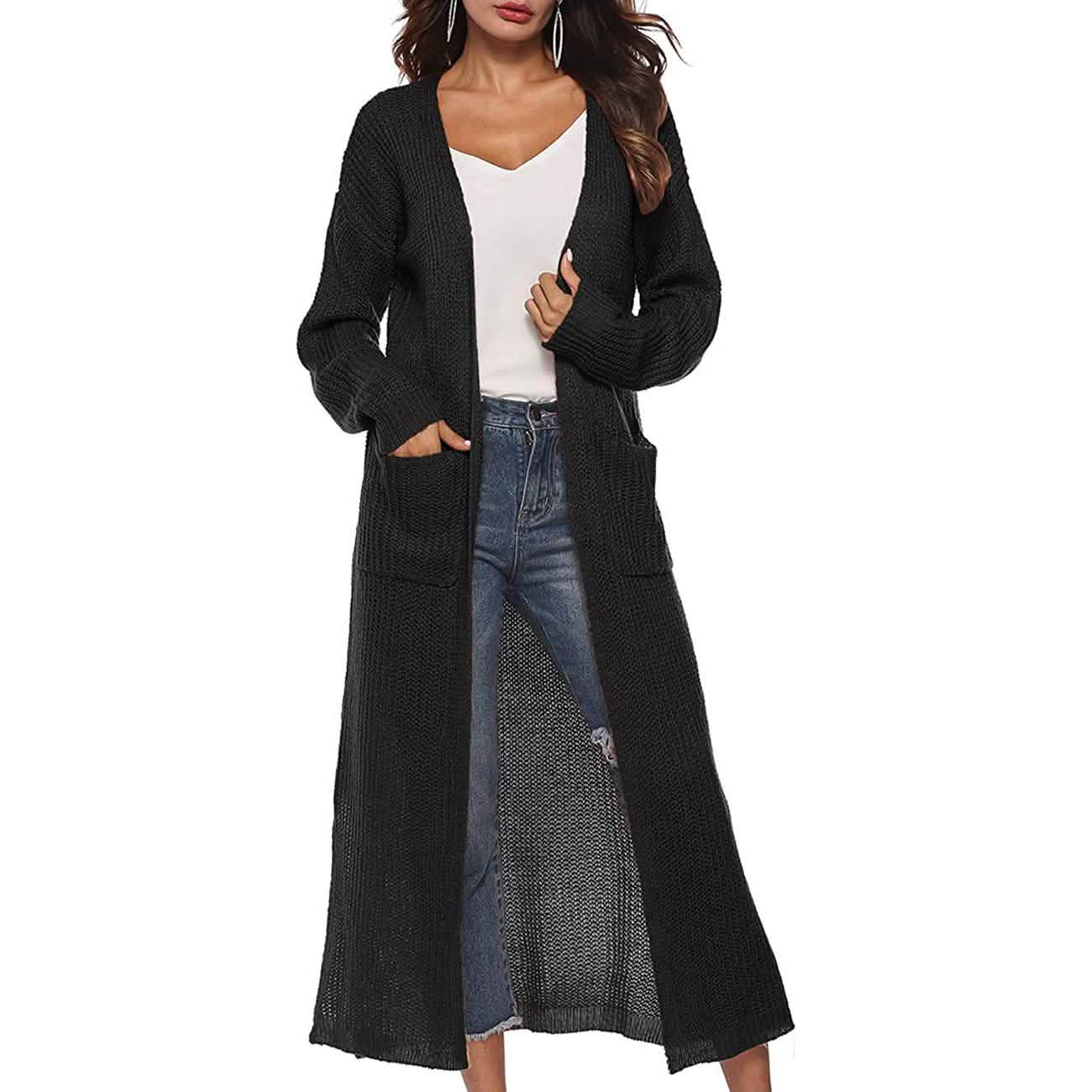 Womens Casual Long Sleeve Split Open Cardigan Knit Long Cardigan Sweaters with Pockets DailySale