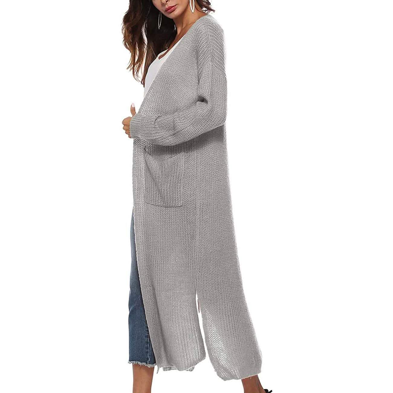 Womens Casual Long Sleeve Split Open Cardigan Knit Long Cardigan Sweaters with Pockets DailySale