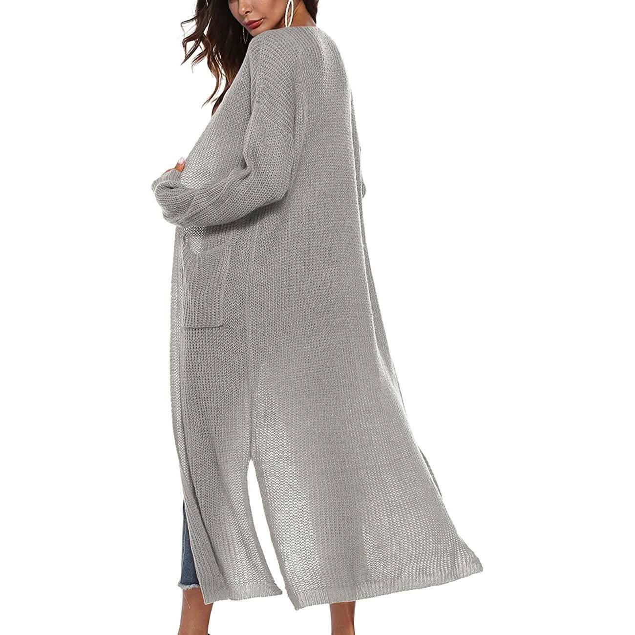 Womens Casual Long Sleeve Split Open Cardigan Knit Long Cardigan Sweaters with Pockets DailySale