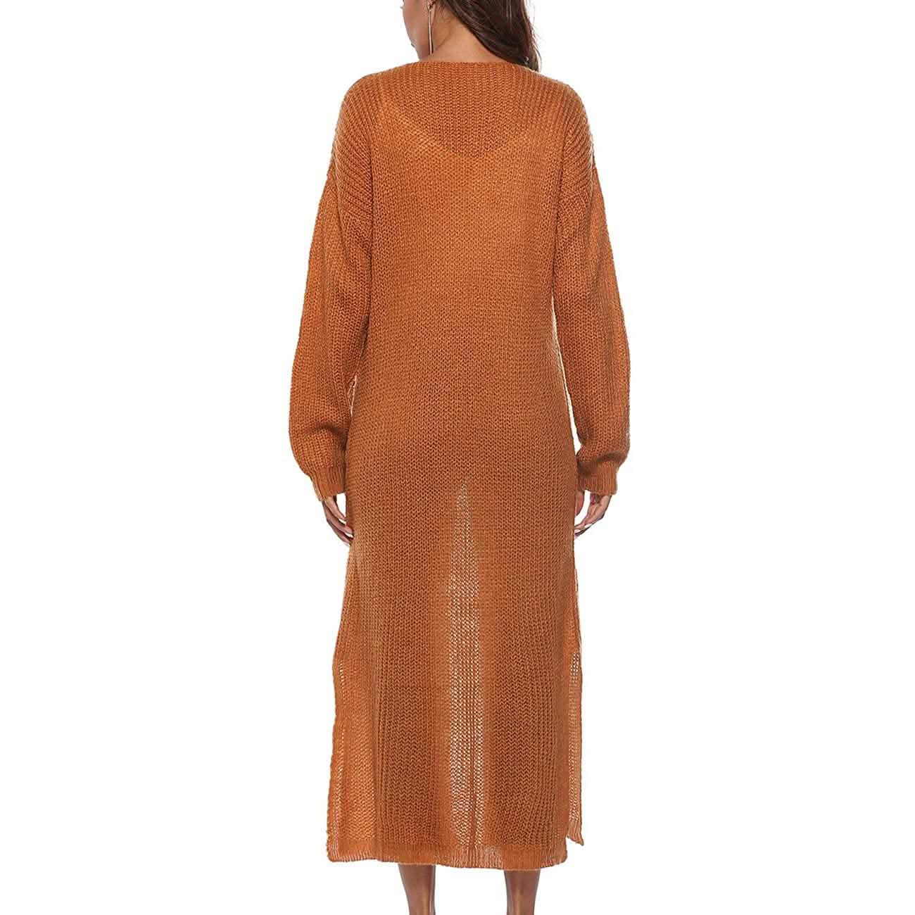Womens Casual Long Sleeve Split Open Cardigan Knit Long Cardigan Sweaters with Pockets DailySale
