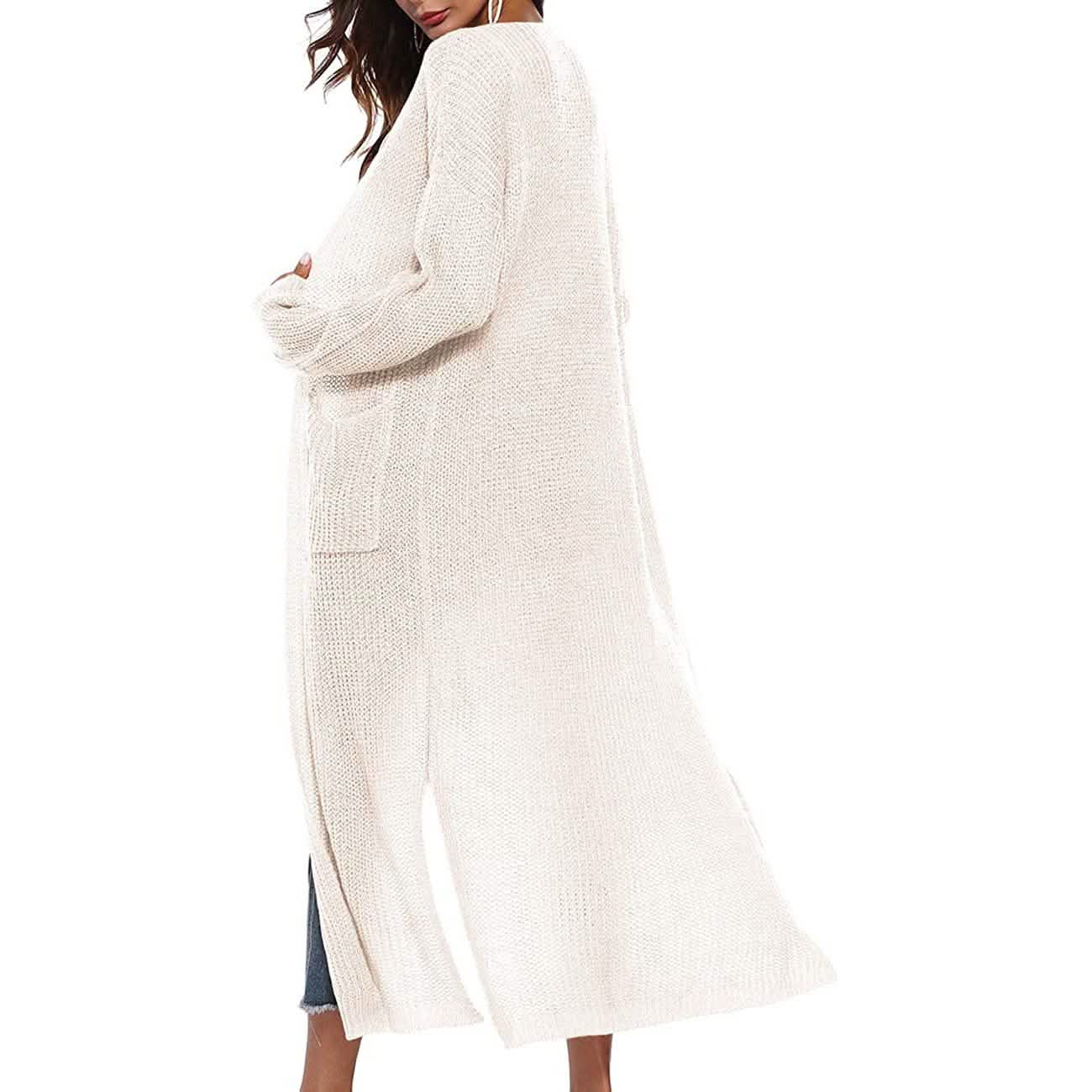 Womens Casual Long Sleeve Split Open Cardigan Knit Long Cardigan Sweaters with Pockets DailySale