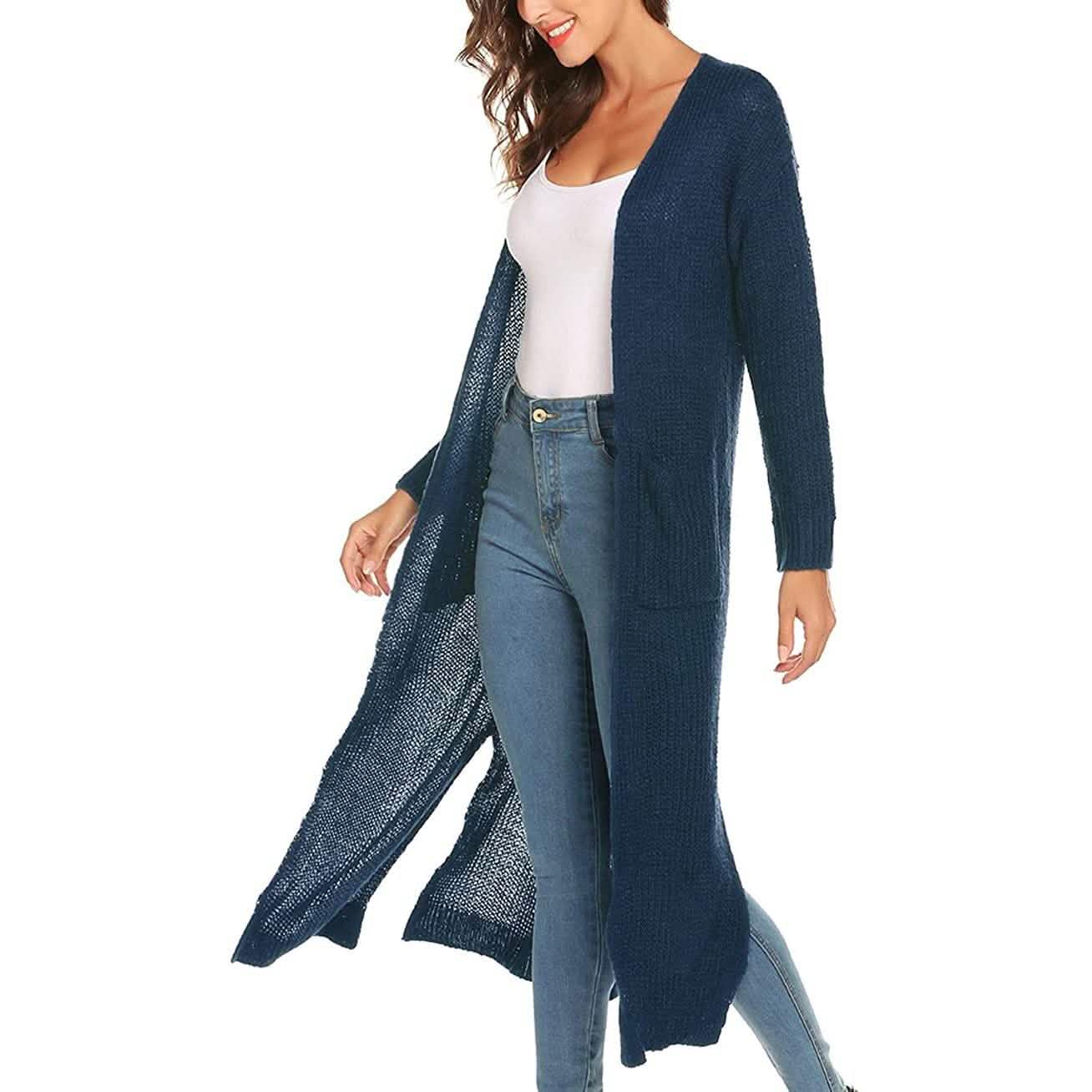 Womens Casual Long Sleeve Split Open Cardigan Knit Long Cardigan Sweaters with Pockets DailySale