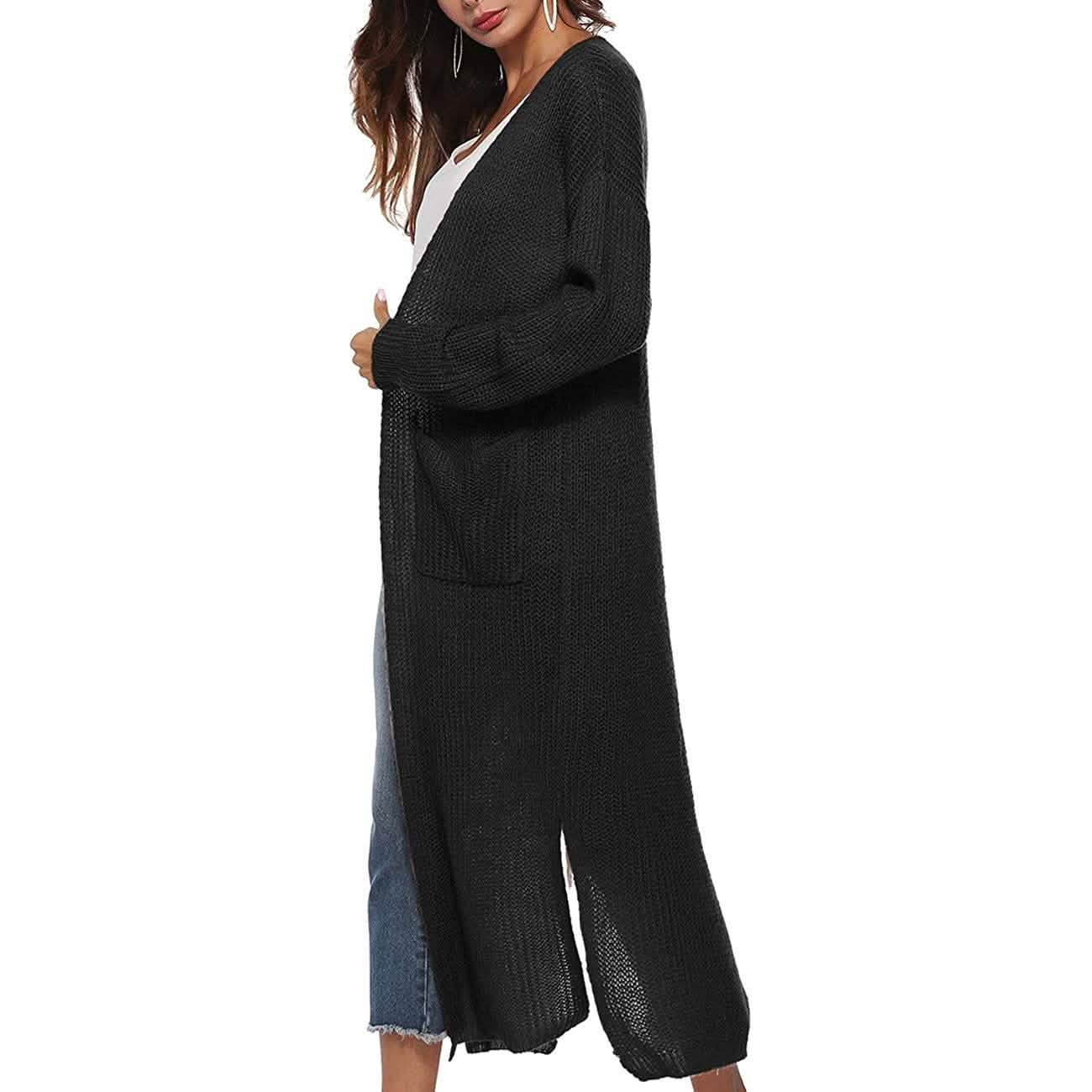 Womens Casual Long Sleeve Split Open Cardigan Knit Long Cardigan Sweaters with Pockets DailySale