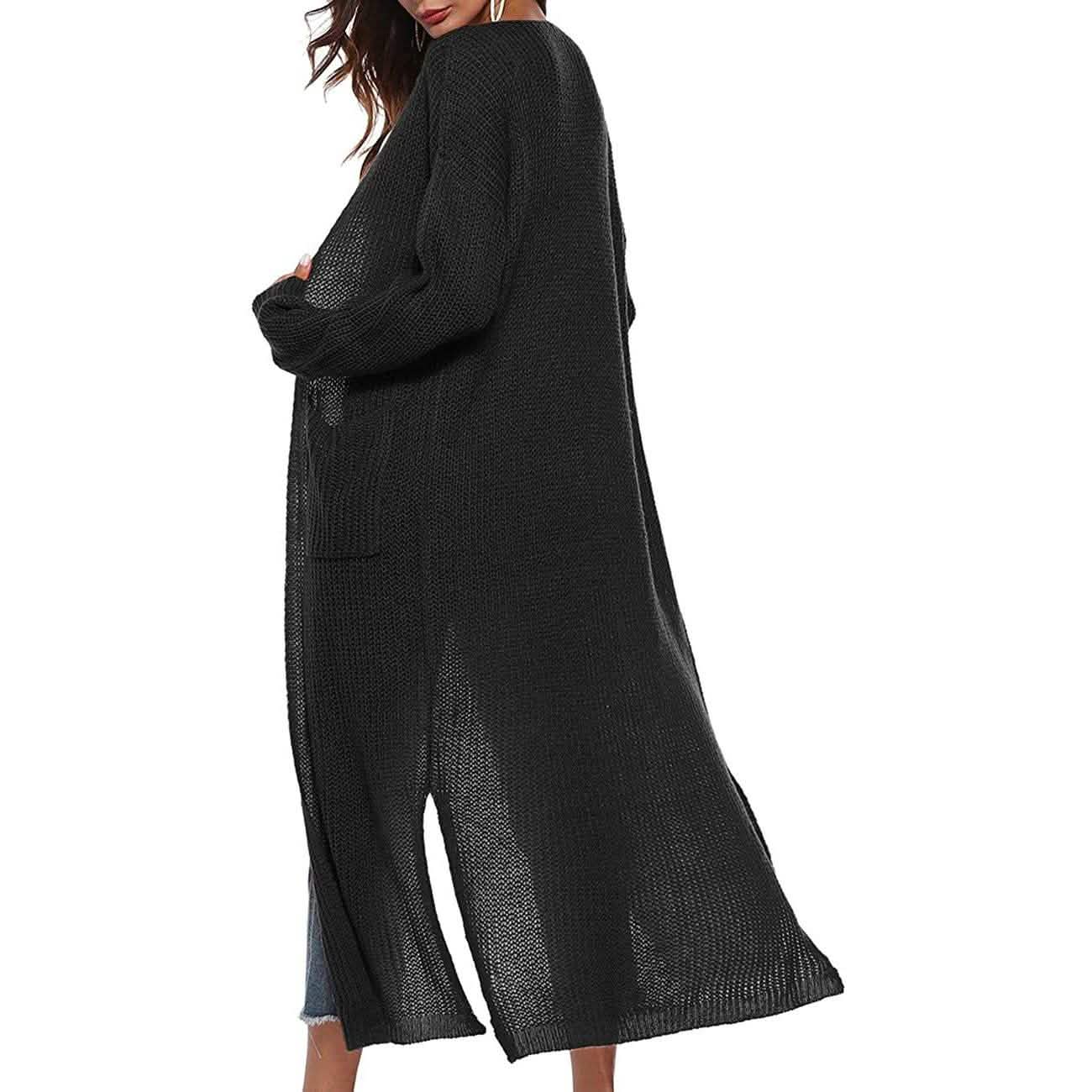 Womens Casual Long Sleeve Split Open Cardigan Knit Long Cardigan Sweaters with Pockets DailySale
