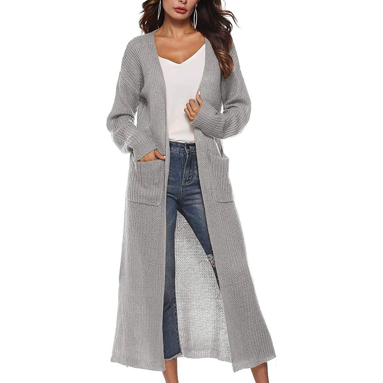 Womens Casual Long Sleeve Split Open Cardigan Knit Long Cardigan Sweaters with Pockets DailySale