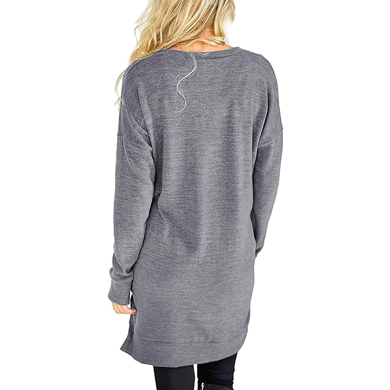 Womens Casual Long Sleeves Solid V-Neck Tunics Shirt Tops with Pockets DailySale