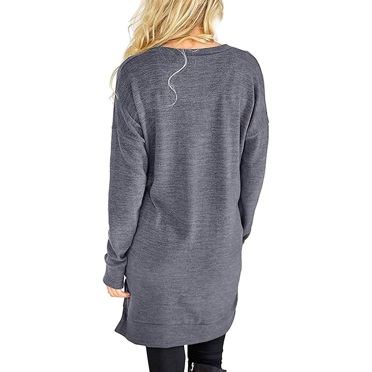 Womens Casual Long Sleeves Solid V-Neck Tunics Shirt Tops with Pockets DailySale
