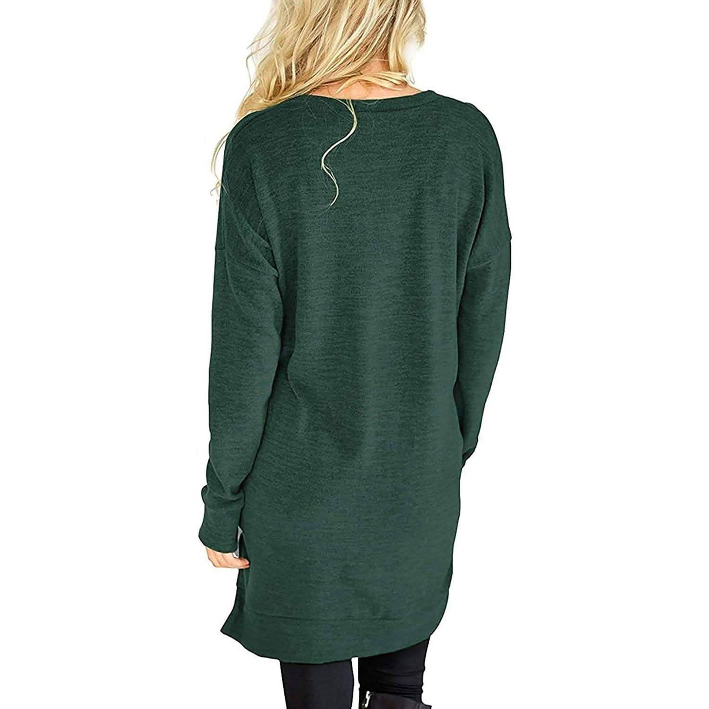 Womens Casual Long Sleeves Solid V-Neck Tunics Shirt Tops with Pockets DailySale