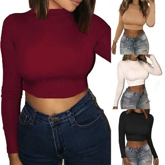 Women's Casual Round Neck Bottoming Long Sleeve Crop Top DailySale