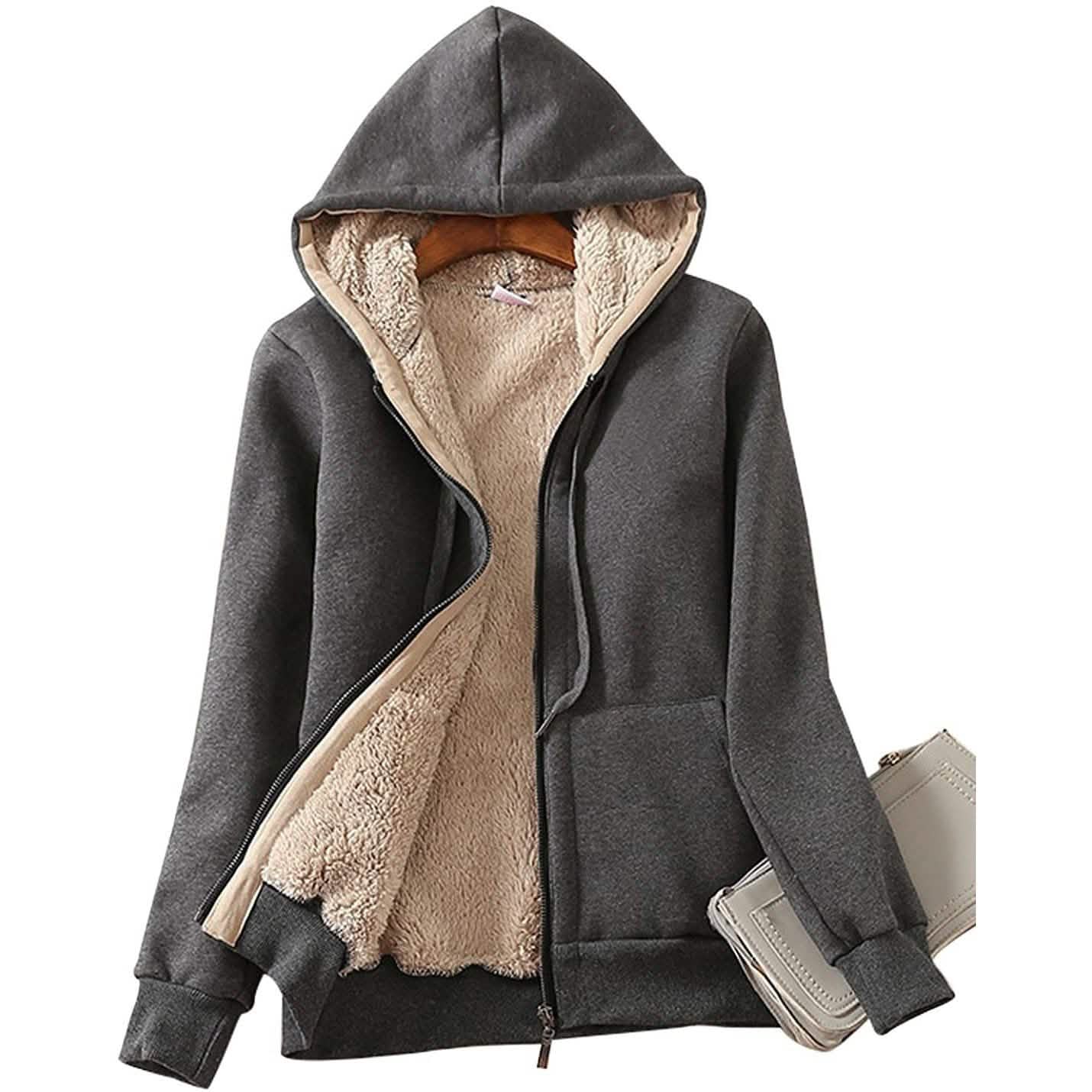 Women's Casual Winter Warm Sherpa Lined Zip Up Hooded Sweatshirt Jacket DailySale