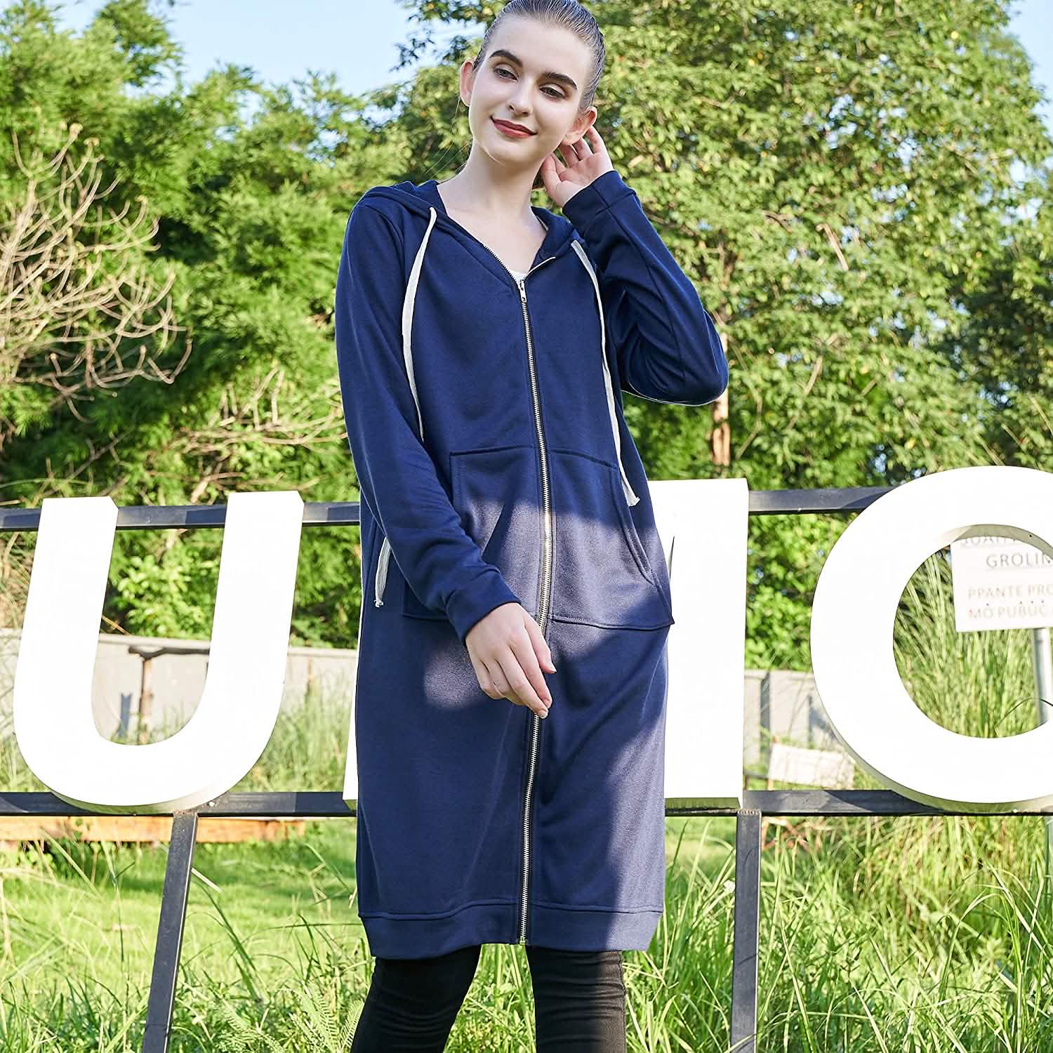 Women's Casual Zip up Hoodies Long Tunic Sweatshirts Jackets Fashion Plus Size Hoodie with Pockets DailySale