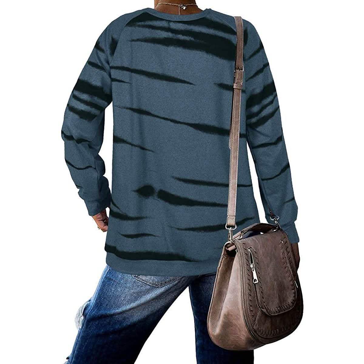Womens Crewneck Long Sleeve Sweatshirts Striped Casual Tops Printed Loose Pullover Shirts DailySale