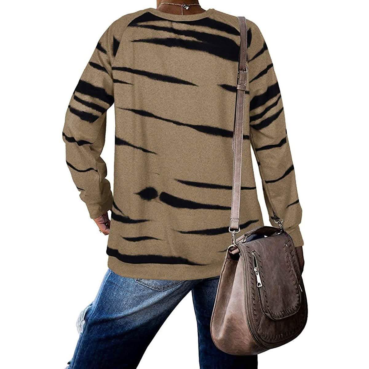 Womens Crewneck Long Sleeve Sweatshirts Striped Casual Tops Printed Loose Pullover Shirts DailySale