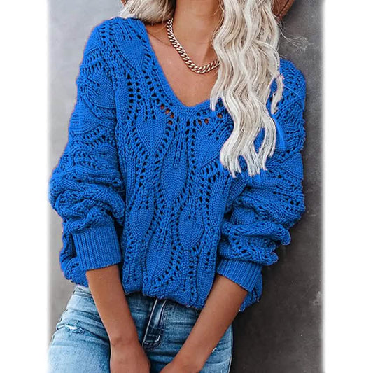 Women's Crochet Hollow Out Knitted V Neck Sweater DailySale
