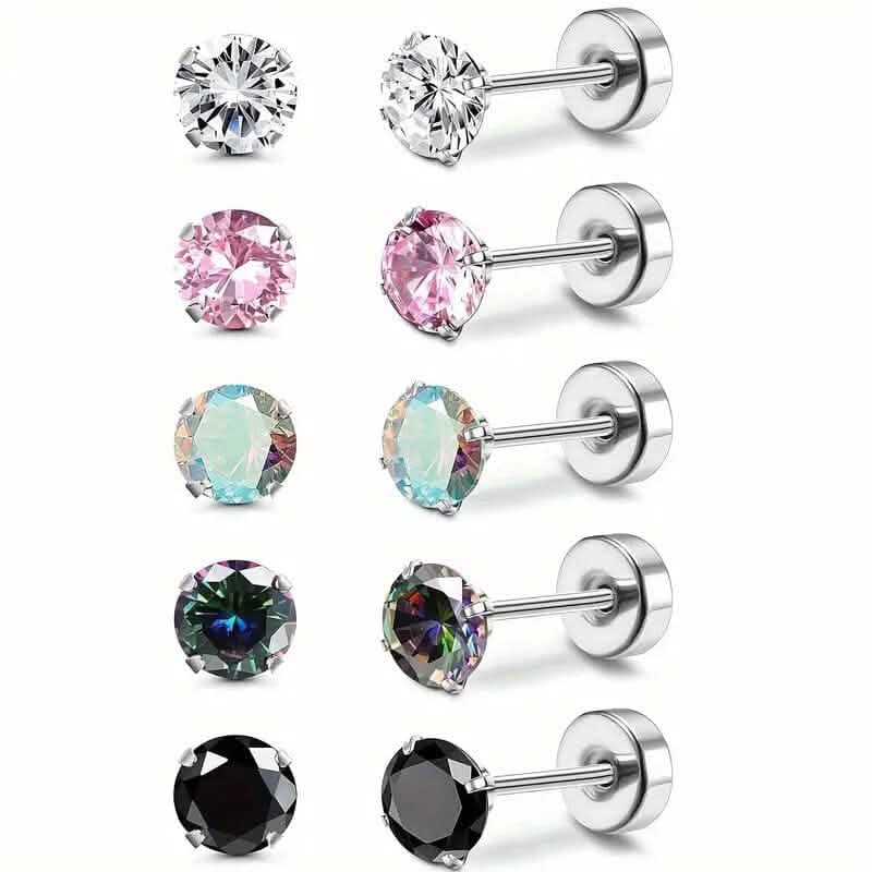 Women's Cubic Zirconia Surgical Stainless Steel Flat Back Earrings DailySale
