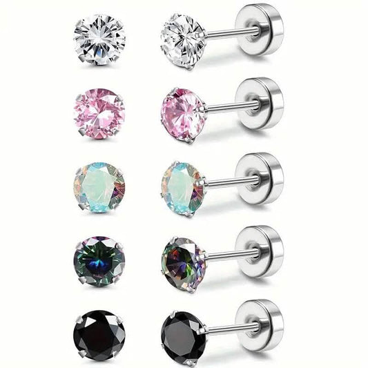 Women's Cubic Zirconia Surgical Stainless Steel Flat Back Earrings DailySale