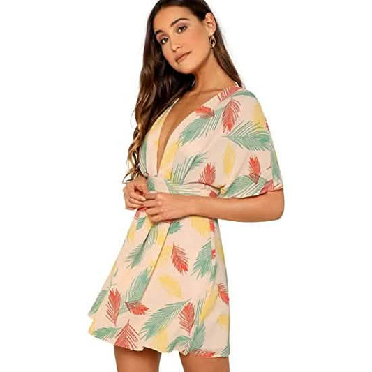 Women's Ditsy Floral Plunge Neck Knot Front A Line Short Dress DailySale