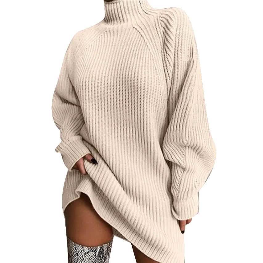 Women's Dress Sweater Dress Knitted Long Sleeve Loose Sweater Cardigans Turtleneck DailySale
