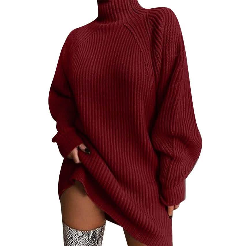 Women's Dress Sweater Dress Knitted Long Sleeve Loose Sweater Cardigans Turtleneck DailySale