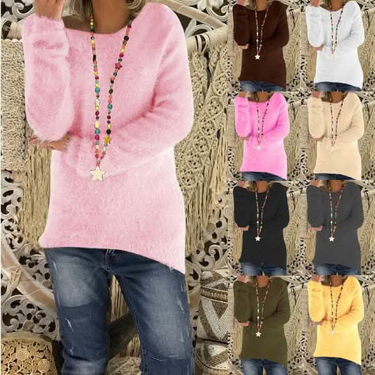 Women's Fashion Autumn and Winter Long Sleeve Knitted Sweaters Solid Color Warm Pullover Tops DailySale