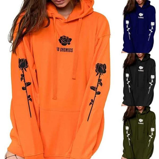 Women's Fashion Casual Tops Rose Print Warm Hoodies DailySale