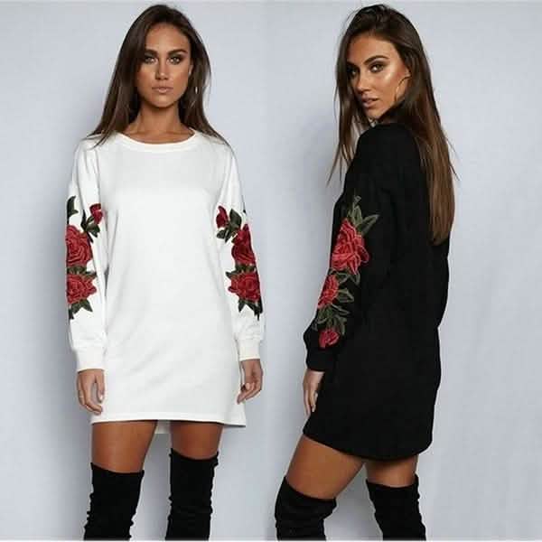 Women's Fashion Embroidery Long Sleeve Sweater Dress DailySale
