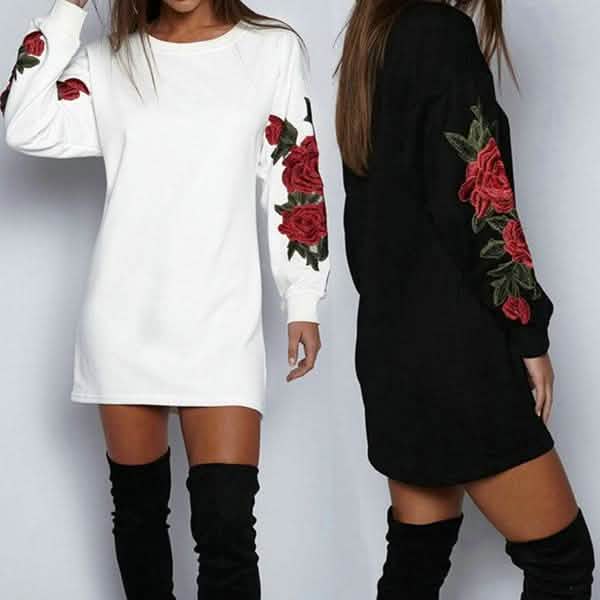 Women's Fashion Embroidery Long Sleeve Sweater Dress DailySale