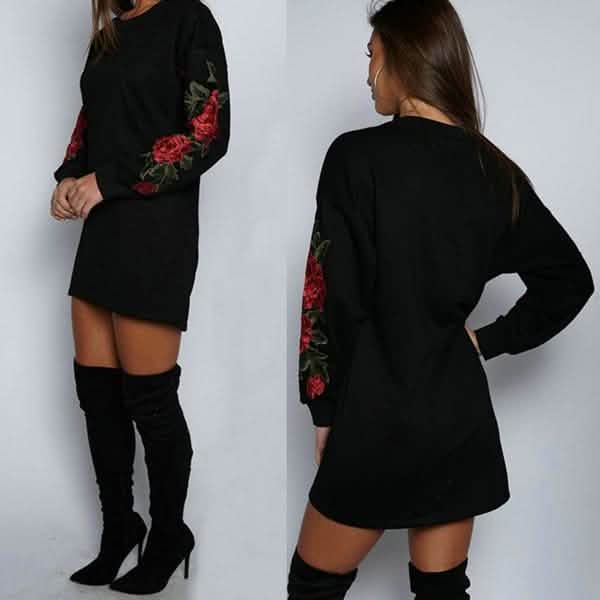 Women's Fashion Embroidery Long Sleeve Sweater Dress DailySale