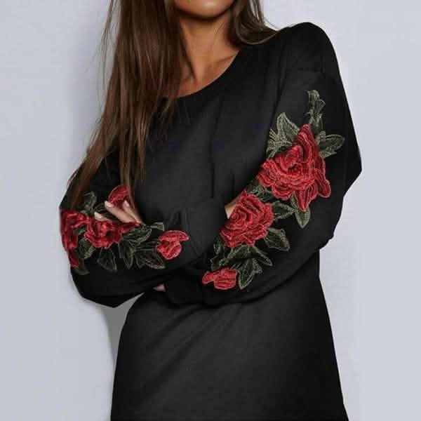 Women's Fashion Embroidery Long Sleeve Sweater Dress DailySale