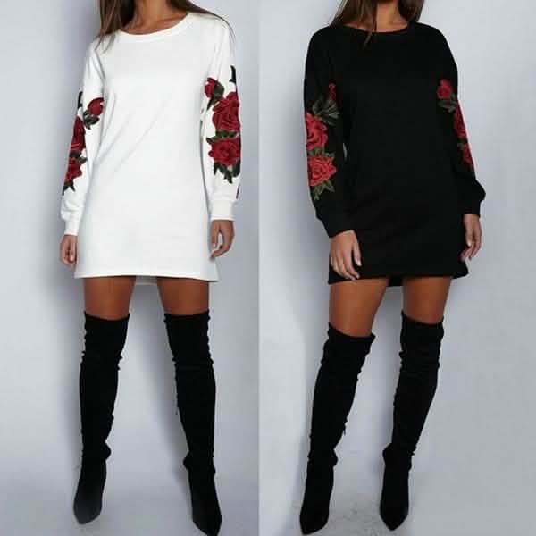 Women's Fashion Embroidery Long Sleeve Sweater Dress DailySale