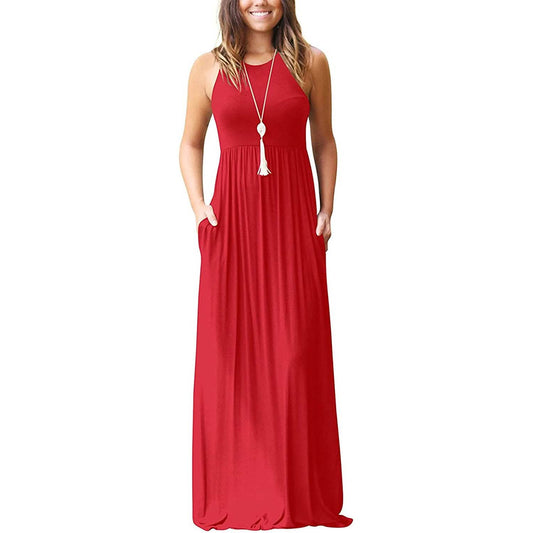Women's Fashion Summer Sleeveless Racerback Loose Plain Maxi Dresses DailySale