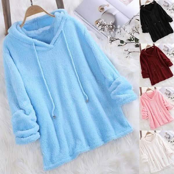 Women's Fleece Hoodie Solid Color Long Sleeve Sweatshirt DailySale