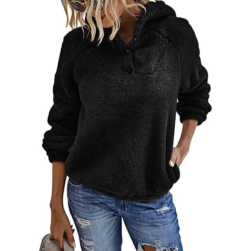 Women’s Fleece Long Sleeves Shaggy Fuzzy Pullover Hoodie DailySale