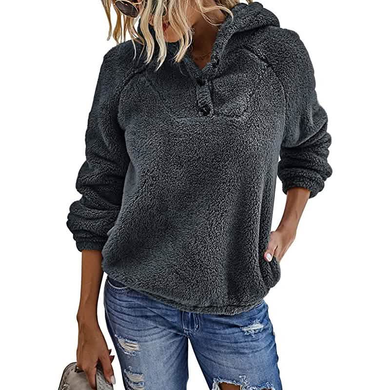 Women’s Fleece Long Sleeves Shaggy Fuzzy Pullover Hoodie DailySale