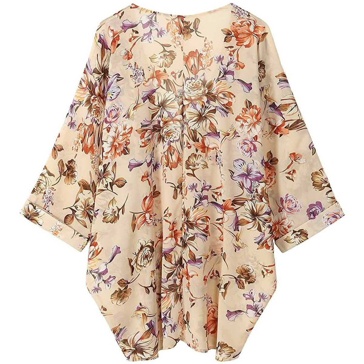 Women's Floral Print Sheer Chiffon Loose Kimono Cardigan Capes DailySale