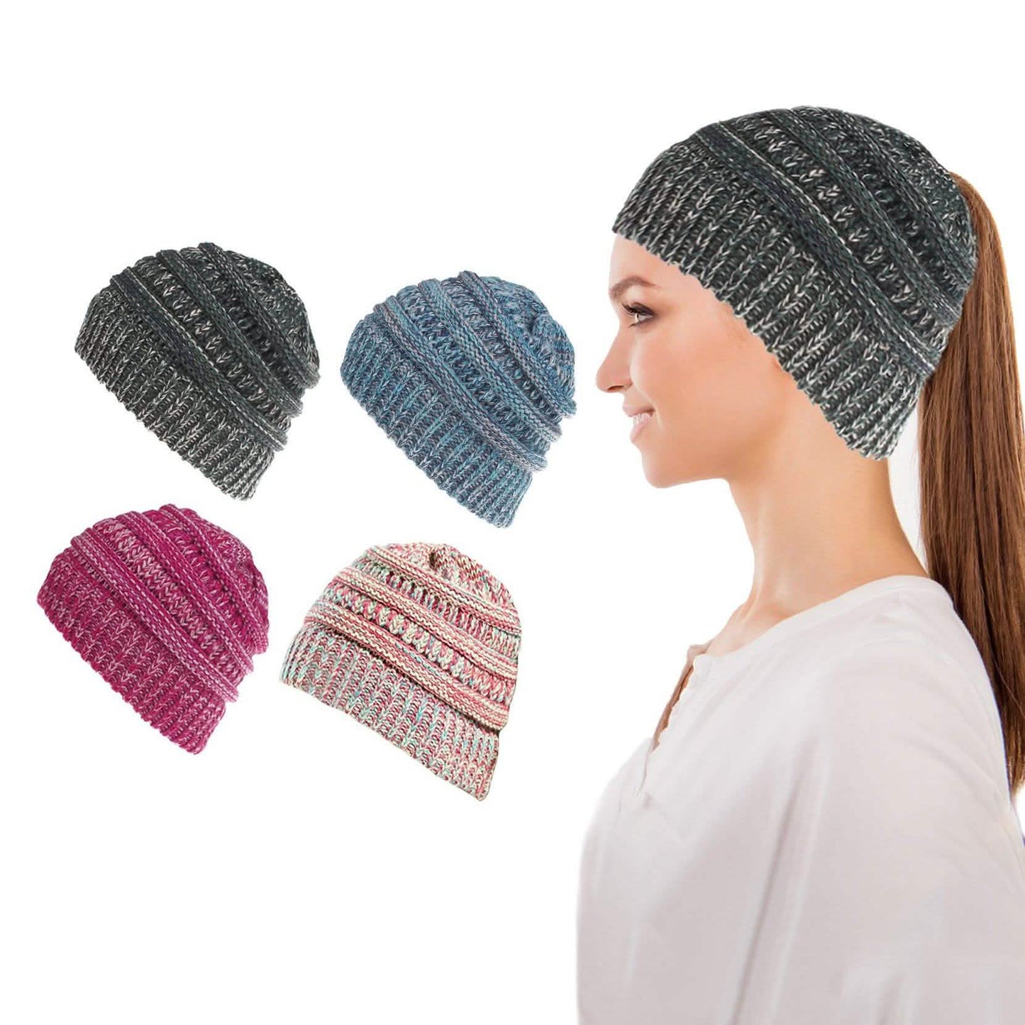 Women's Fun Warm Winter Ponytail Beanie Hat Cap DailySale