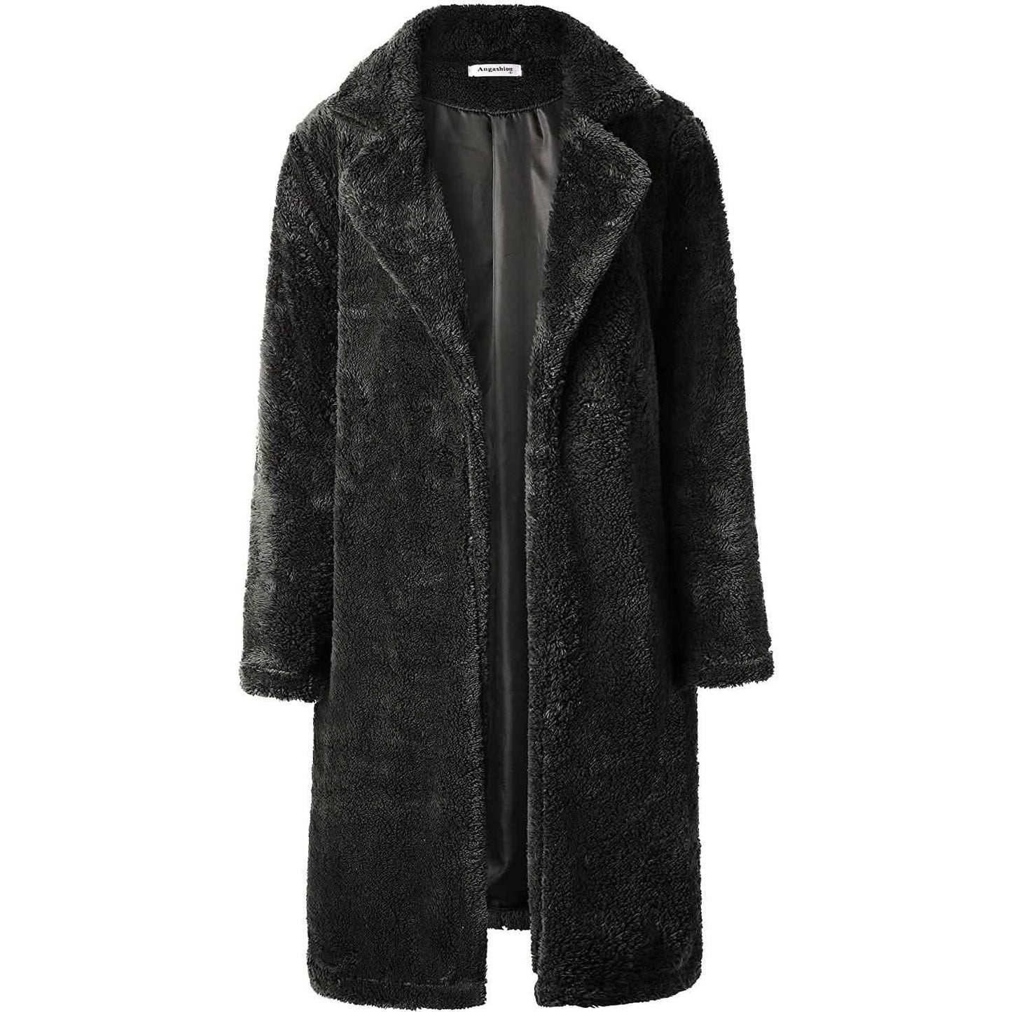 Women's Fuzzy Fleece Lapel Open Front Long Cardigan Coat DailySale
