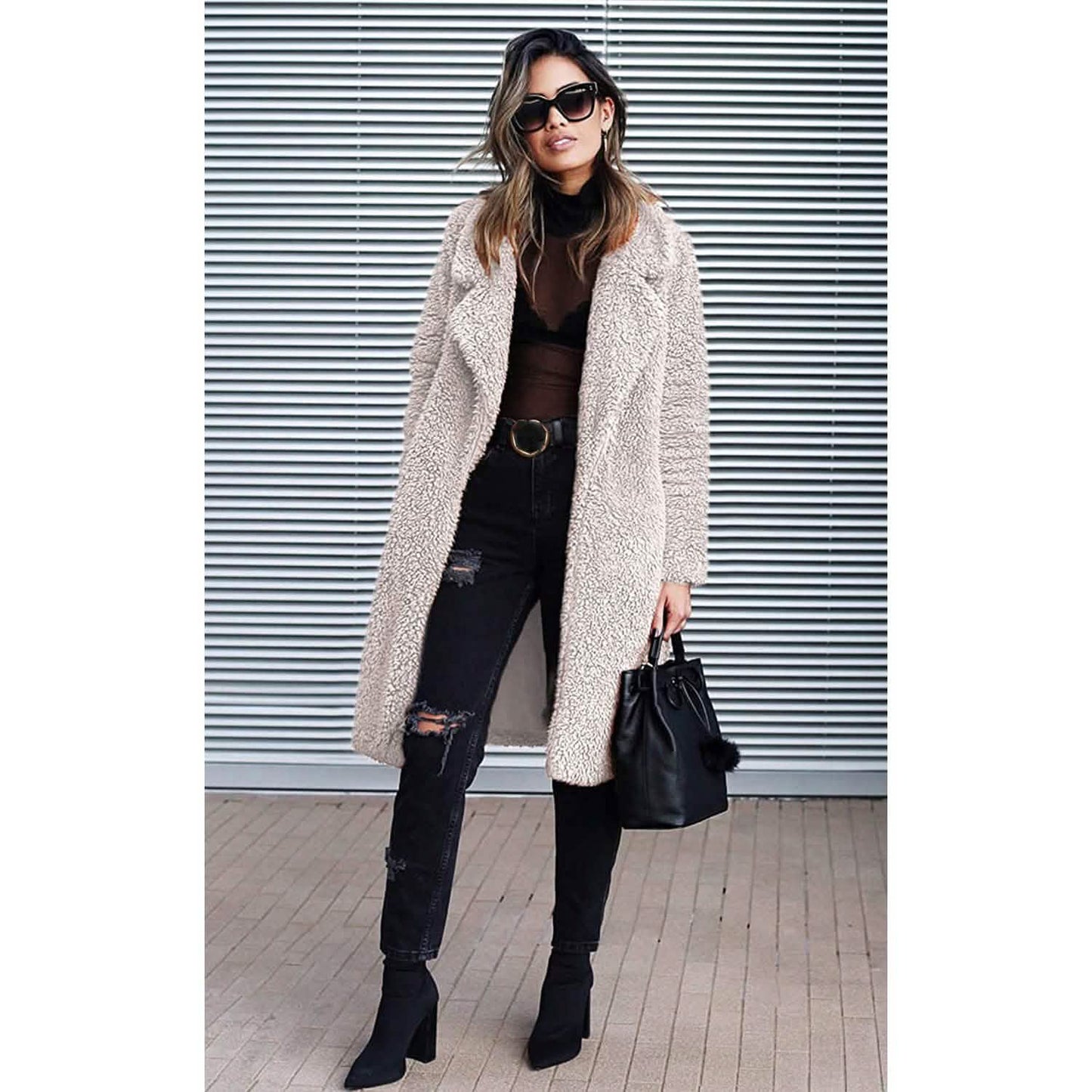 Women's Fuzzy Fleece Lapel Open Front Long Cardigan Coat DailySale