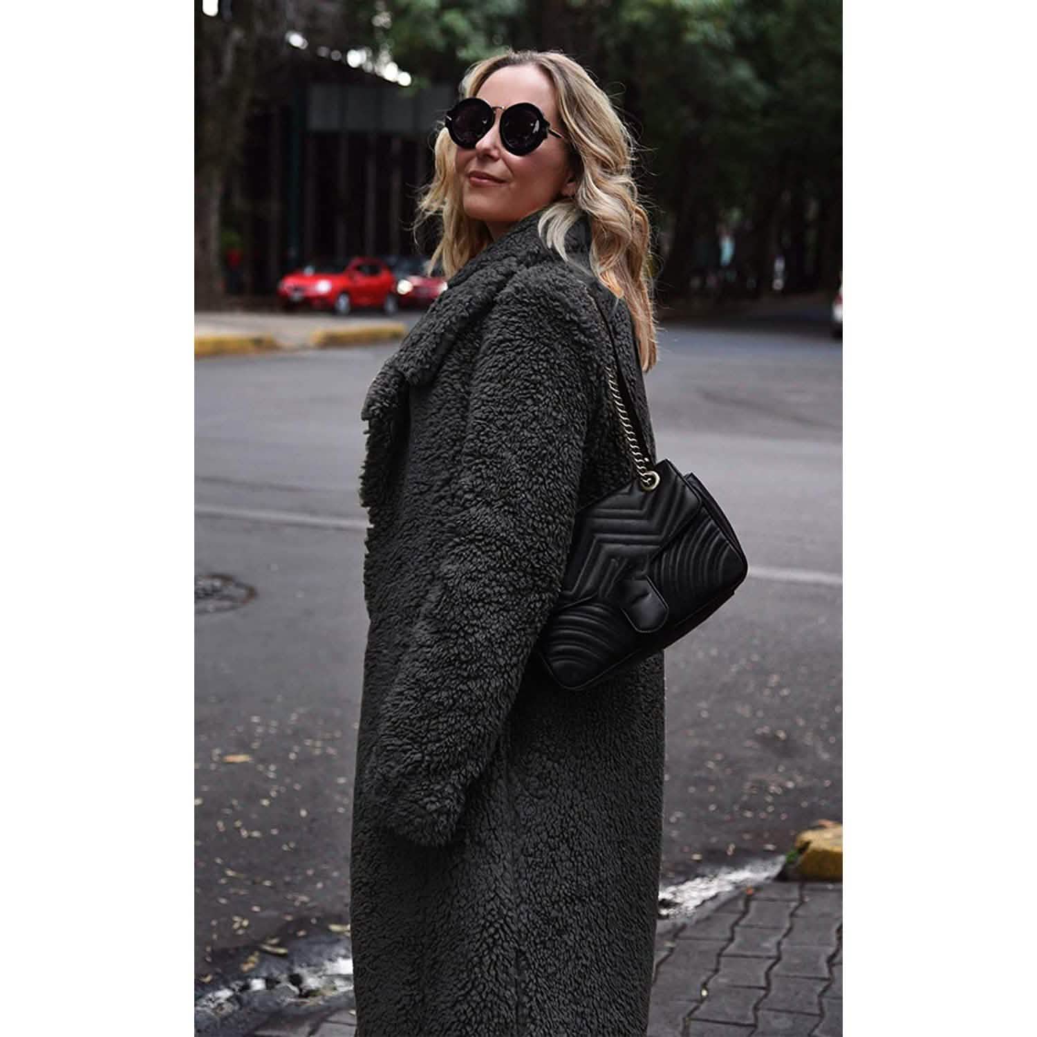 Women's Fuzzy Fleece Lapel Open Front Long Cardigan Coat DailySale