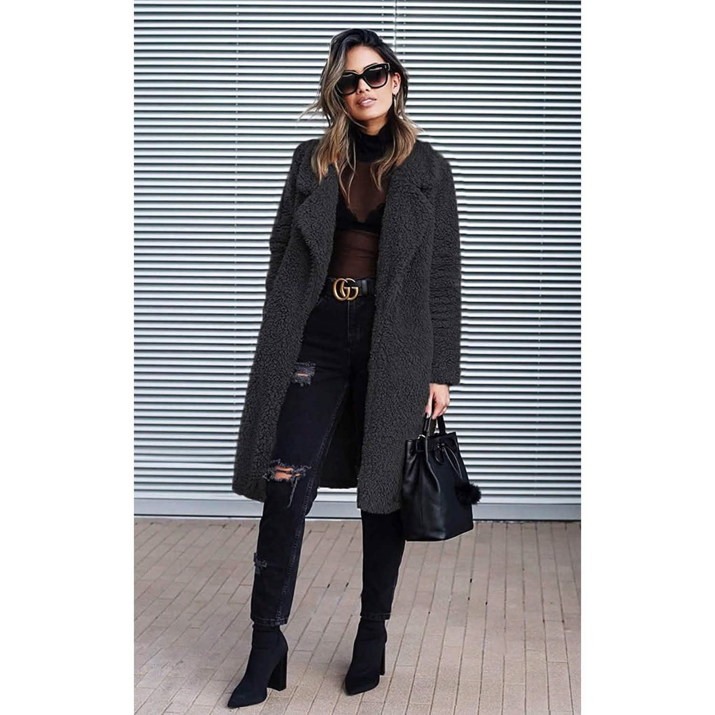 Women's Fuzzy Fleece Lapel Open Front Long Cardigan Coat DailySale