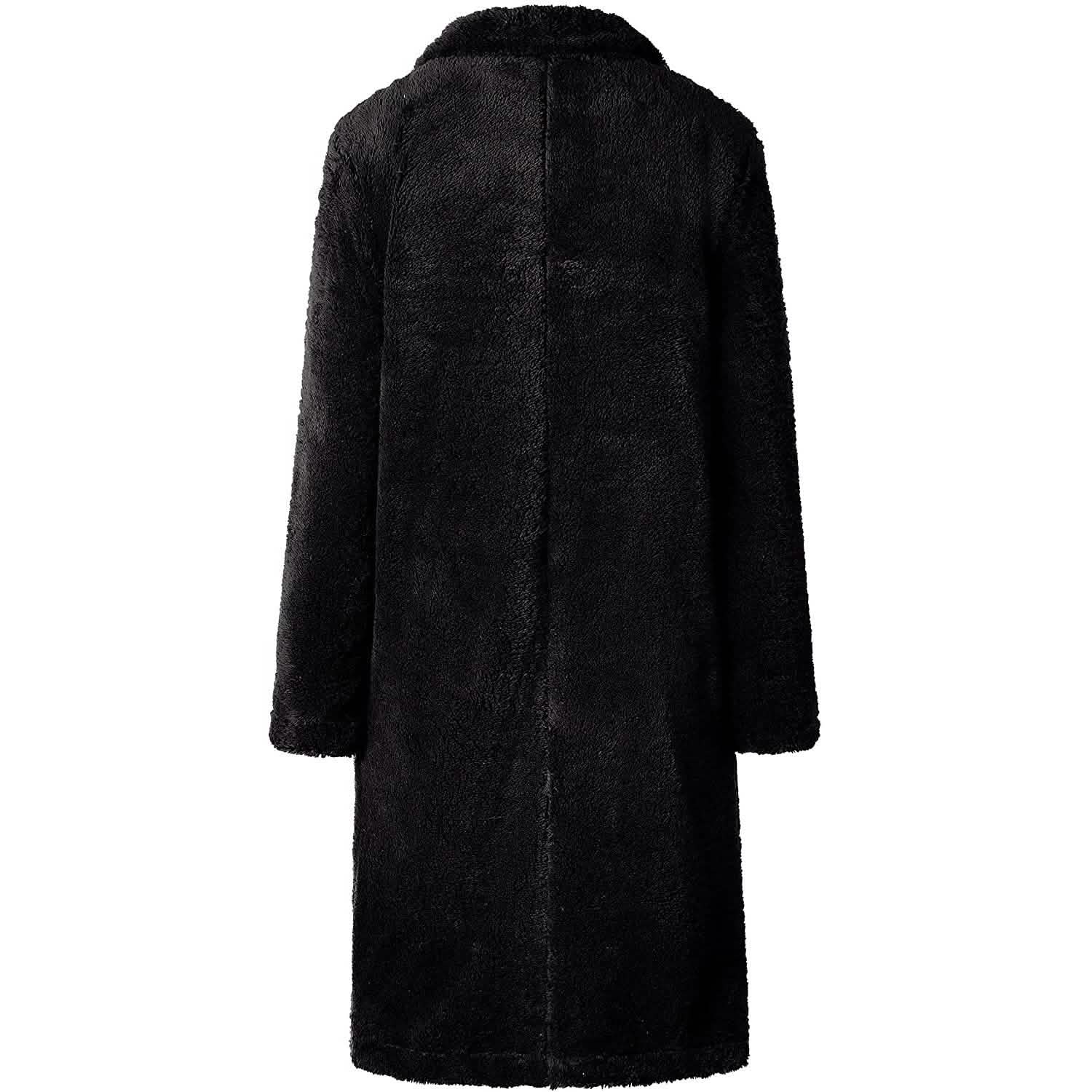 Women's Fuzzy Fleece Lapel Open Front Long Cardigan Coat DailySale